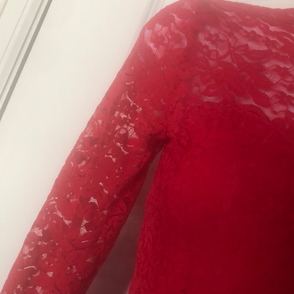 NWT Guess Victotorian Red Lace Longsleeve Bodysuit - Picture 7 of 13